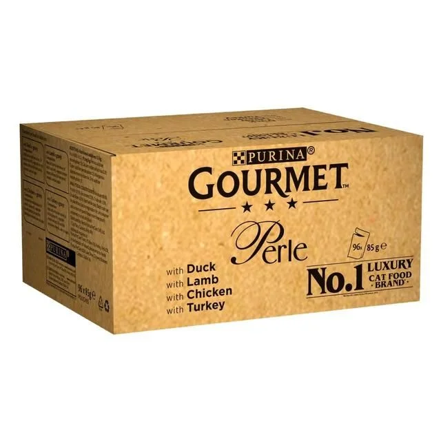    - High-protein cat food  Gourmet Perle Chef's Collection in Gravy Wet Cat Food    96 x 85g