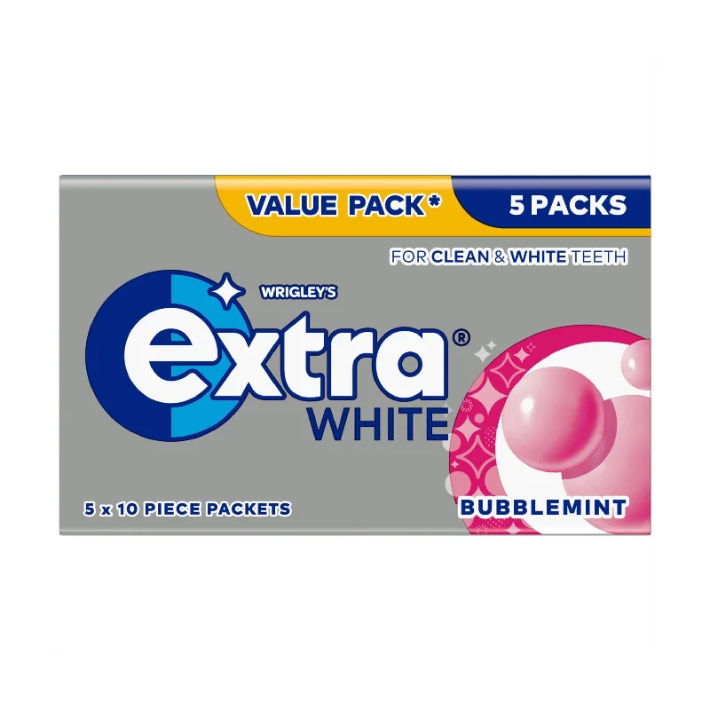 ---Extra White Bubblemint Sugarfree Chewing Gum Pieces Multipack 5x10