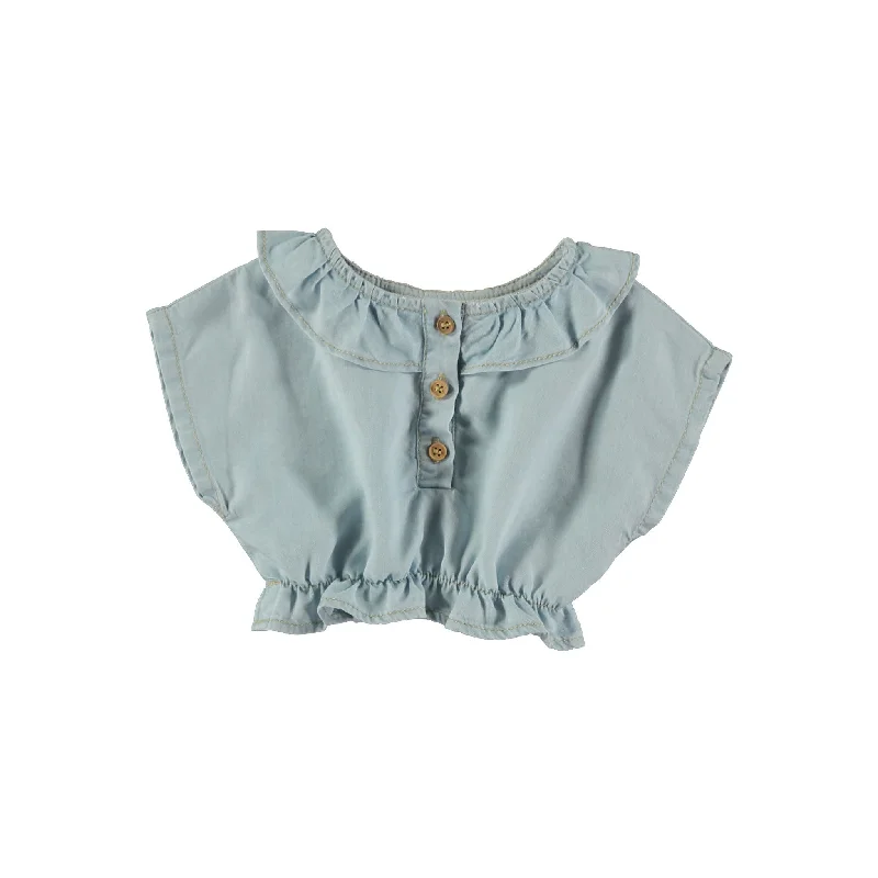 - Summer pet ice matTocoto Vintage Blue Denim Ruffled Baby Blouse