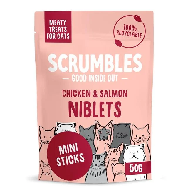    - Chicken flavor cat food  Scrumbles Salmon Niblets Cat Treat   50g